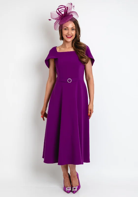 Claudia C Catalina Short Cape Sleeve A-Line Dress, Violet Tunics Stylish modern