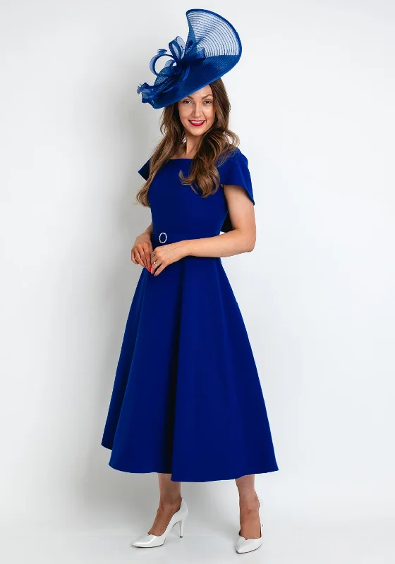 Claudia C Catalina Short Cape Sleeve A-Line Dress, Royal Blue Tunics Chic elegant