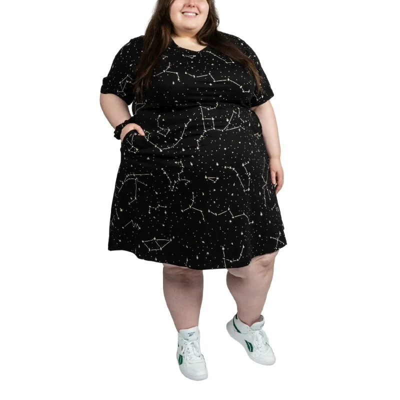 Constellations Glow-in-the-Dark A-Line Dress (No Waist Seam) Tunics Plaid country