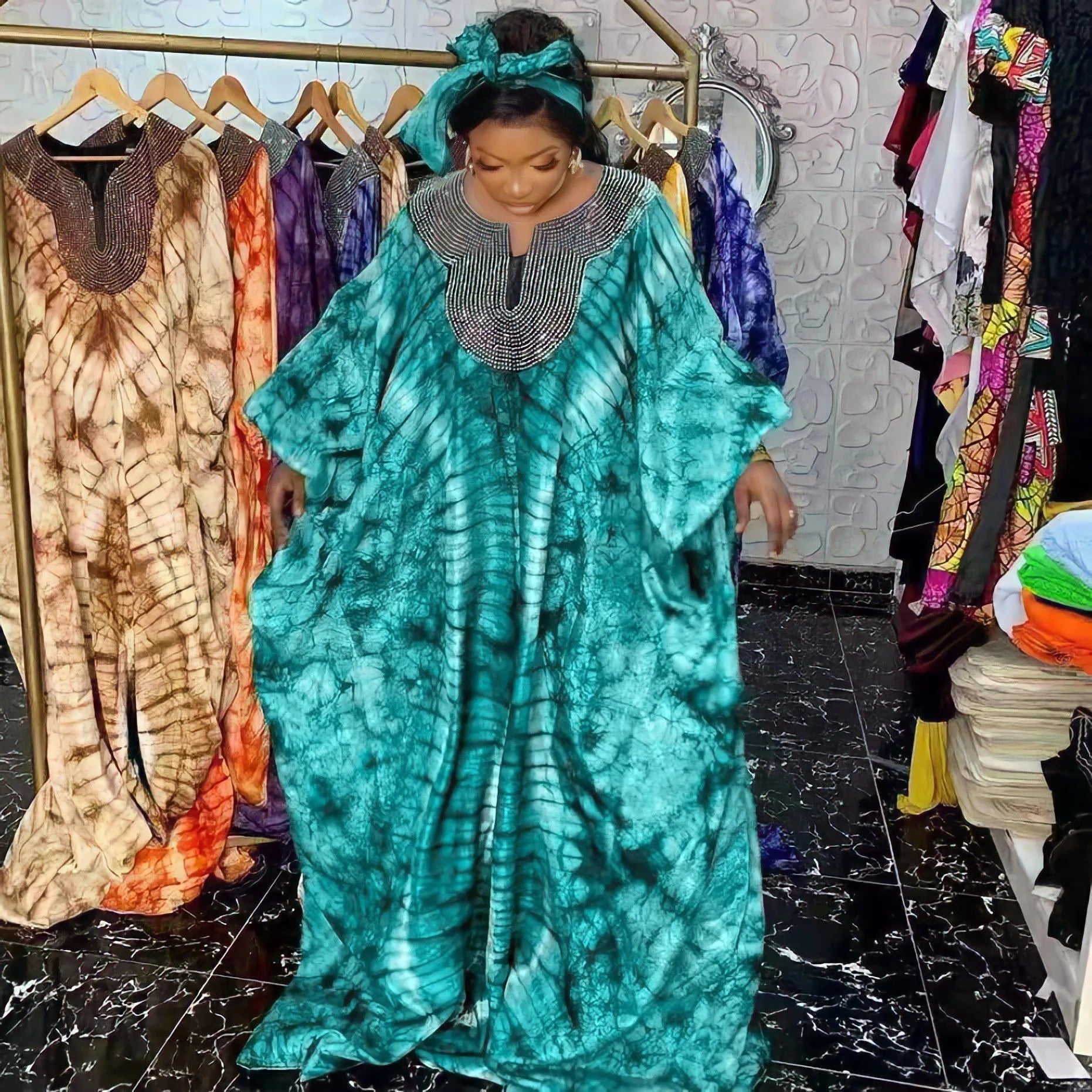 Elegant African Summer Dresses: 3/4 Sleeve Sequined Long Dress with a Touch of Muslim Abaya Influence Tunics stripes playful Elegant African Summer Dresses: 3/4 Sleeve Sequined Long Dress with a Touch of Muslim Abaya Influence Tunics stripes playful