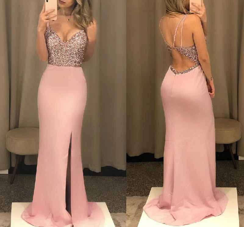 Explosive Sexy Suspender Sequined Halter Dress Long Dress Tunics Mesh breathable
