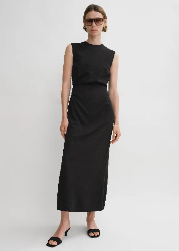 Fluid tie-waist dress black Tunics Leisure comfortable