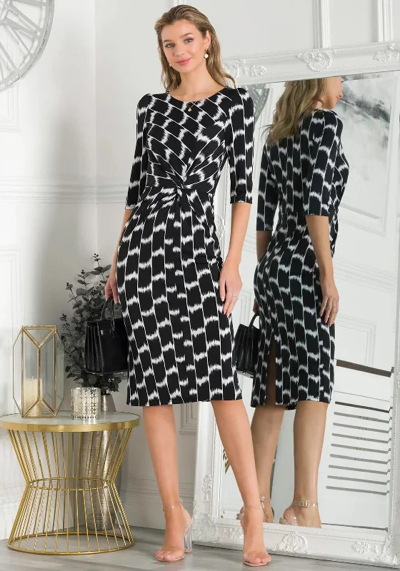 Jolie Moi Qyara Twist Waist Geo Print Dress, Black Tunics Stylish elegant