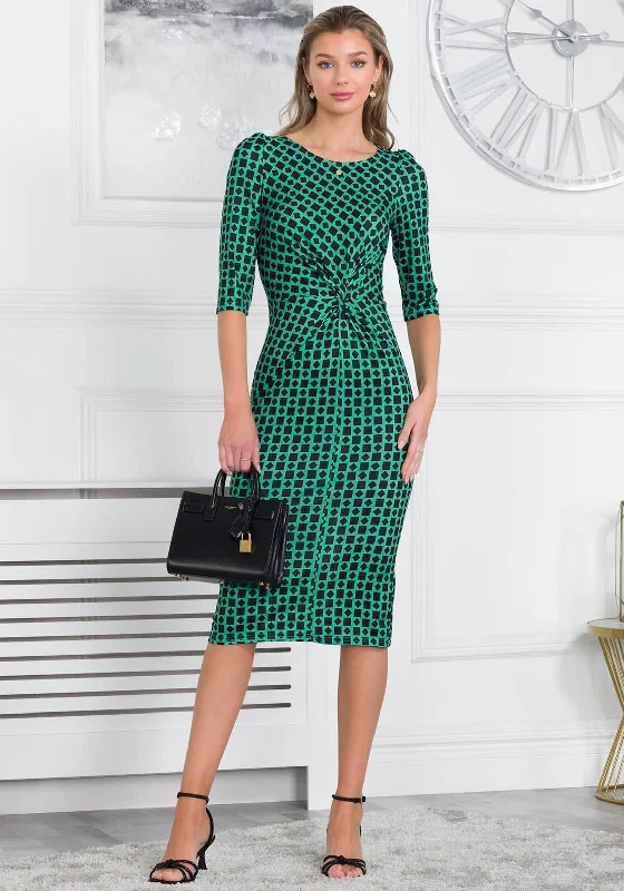 Jolie Moi Qyara Twist Waist Geo Print Dress, Green Tunics Sophisticated sleek