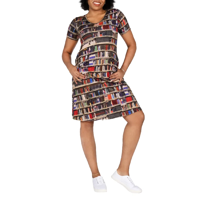 Library Shelves A-Line Dress (No Waist Seam) Tunics Formal black