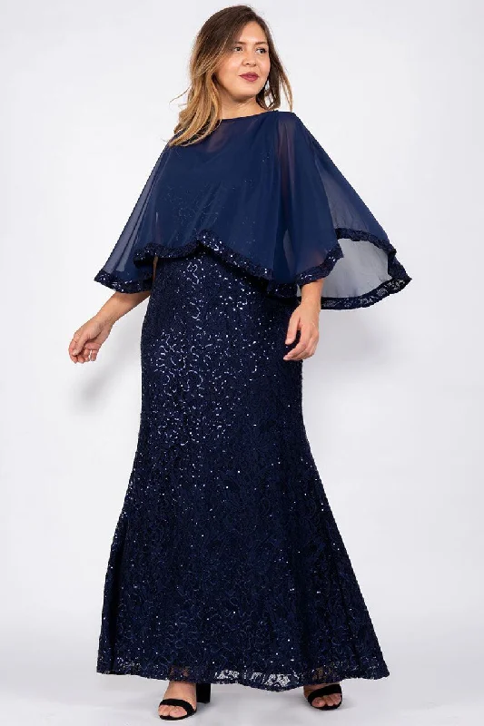 Marina Long Plus Size Lace Formal Cape Dress Navy Tunics Handmade artisanal