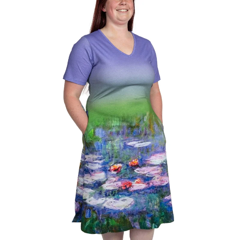 Monet's Water Lilies A-Line Dress (No Waist Seam) [FINAL SALE] Tunics Mesh breathable