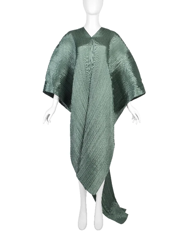 Pleats Please by Issey Miyake Metallic Sage Dramatic Madame T Wrap Cape Tunic Caftan Dress Tunics Practical durable
