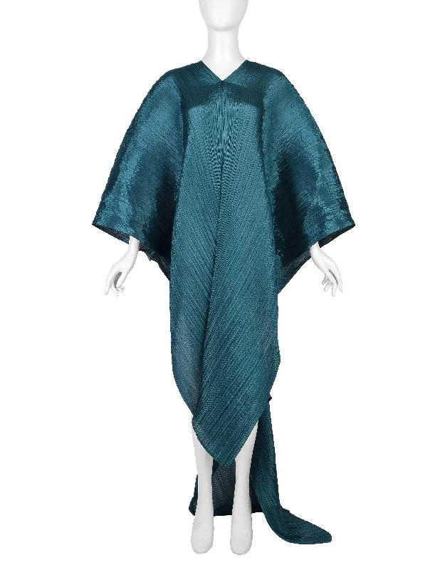 Pleats Please by Issey Miyake Teal Dramatic Madame T Wrap Cape Tunic Caftan Dress Tunics Sophisticated sleek Pleats Please by Issey Miyake Teal Dramatic Madame T Wrap Cape Tunic Caftan Dress Tunics Sophisticated sleek
