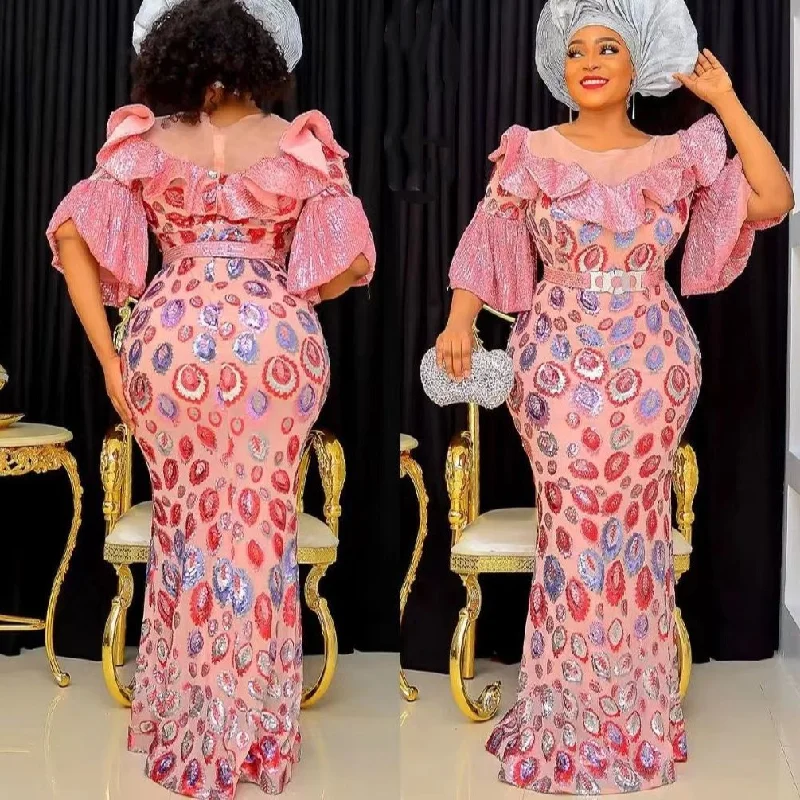 Plus Size African Party Long Dresses for Women New Dashiki Ankara Sequin Evening Gowns Outfits Robe Africa Clothing Tunics Business professional