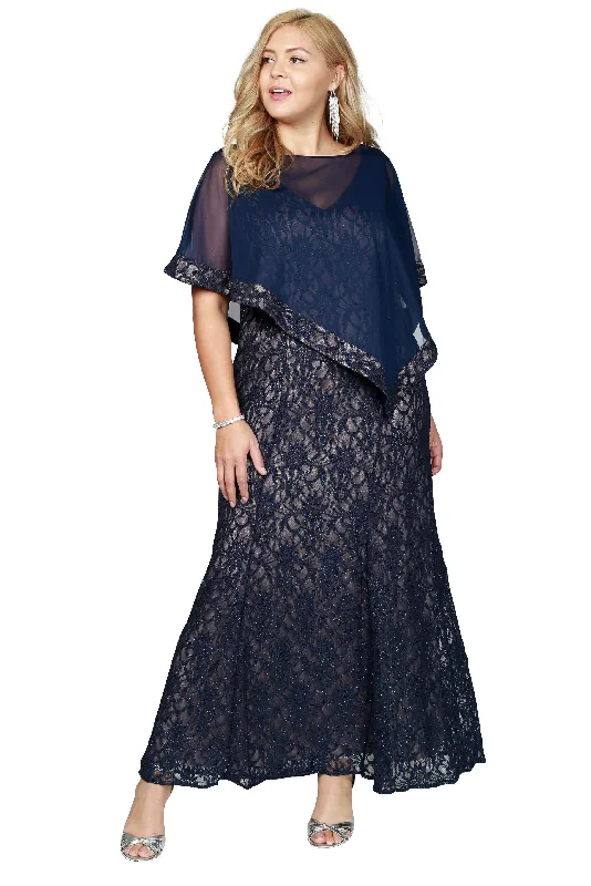 R&M Richards 2347W Long Plus Size Formal Cape Dress Maxi Flowy Bohemian
