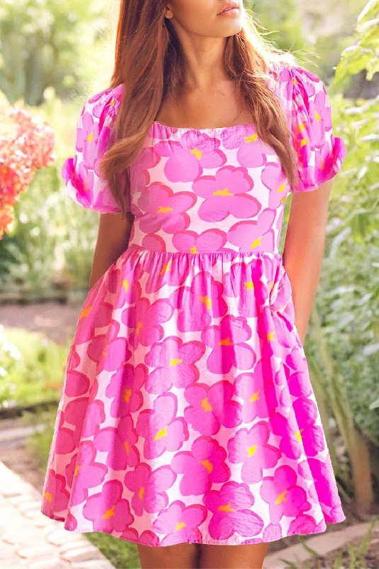 Floral Print Square Neck Empire Waist Flowy Dress Tunics Ceremony elegant