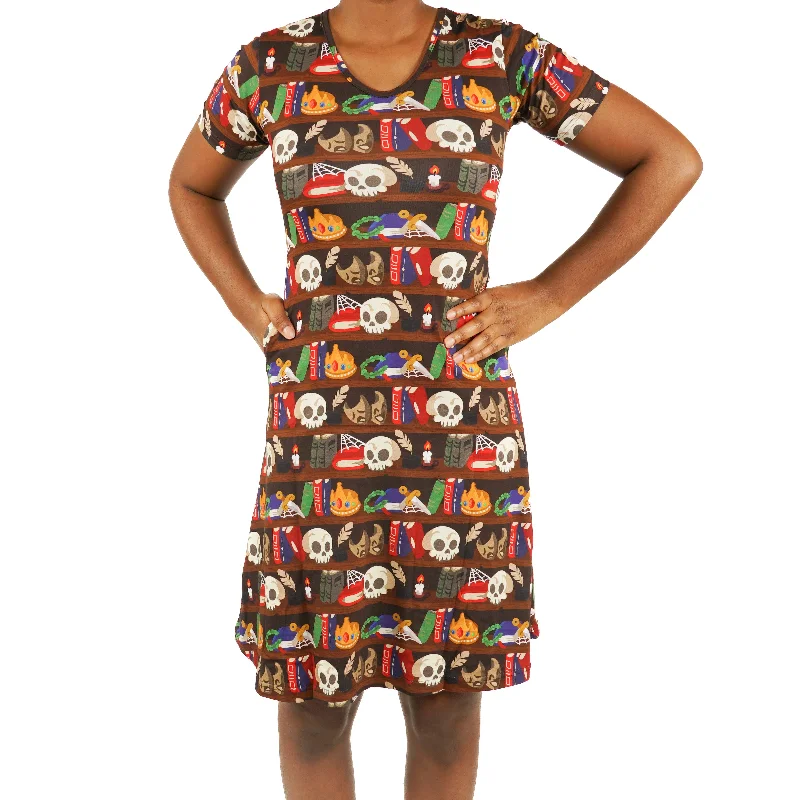 Shakespeare's Bookshelf A-Line Dress (No Waist Seam) [FINAL SALE] Tunics Distressed trendy