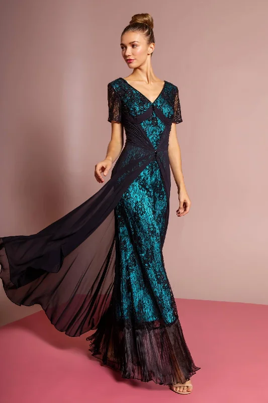 Short Sleeve Lace Embellished V-Neck Long Dress Tunic Top Casual