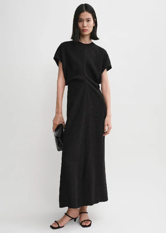 Slouch waist crinkled dress black Tunics Travel practical
