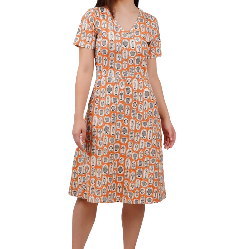 Terracotta Fish Plates A-Line Dress (With Waist Seam) [FINAL SALE] Tunics Running lightweight