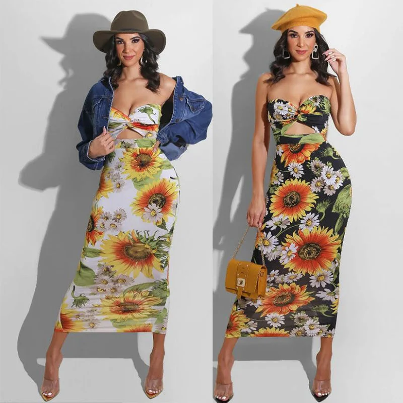 Tube Top Cutout Dress Sunflower Print Dress Slim Fit Long Dress Tunics Bestseller popular Tube Top Cutout Dress Sunflower Print Dress Slim Fit Long Dress Tunics Bestseller popular