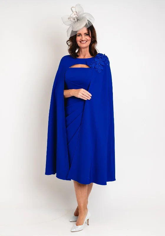Veni Infantino Applique Cape Midi Dress, Royal Blue Tunics Evening elegant