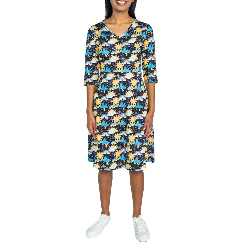 Weather 3/4th Sleeves A-Line Dress (With Waist Seam) Tunics Fall fleece