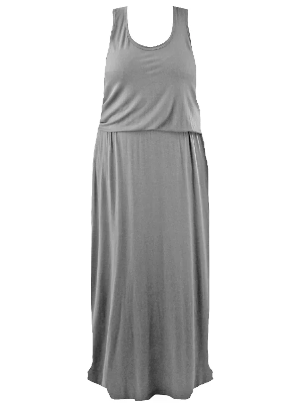 Womens Plus Size Elastic Waist Long Light Summer Dress Tunics Gym athletic