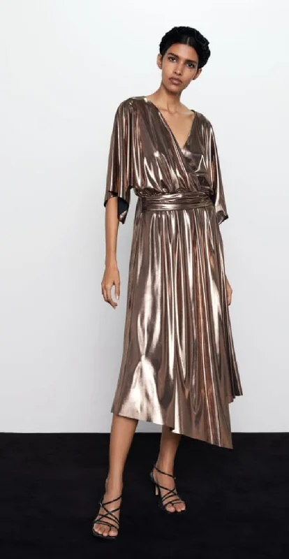 Zara bronze metallic long dress Size Small Tunics Winter warm