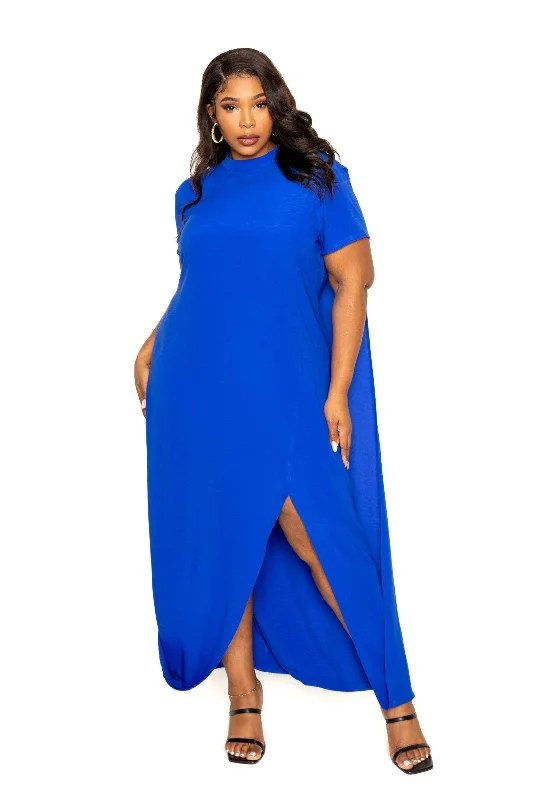 Mock neck back cape dress Cowl Neckline Elegant