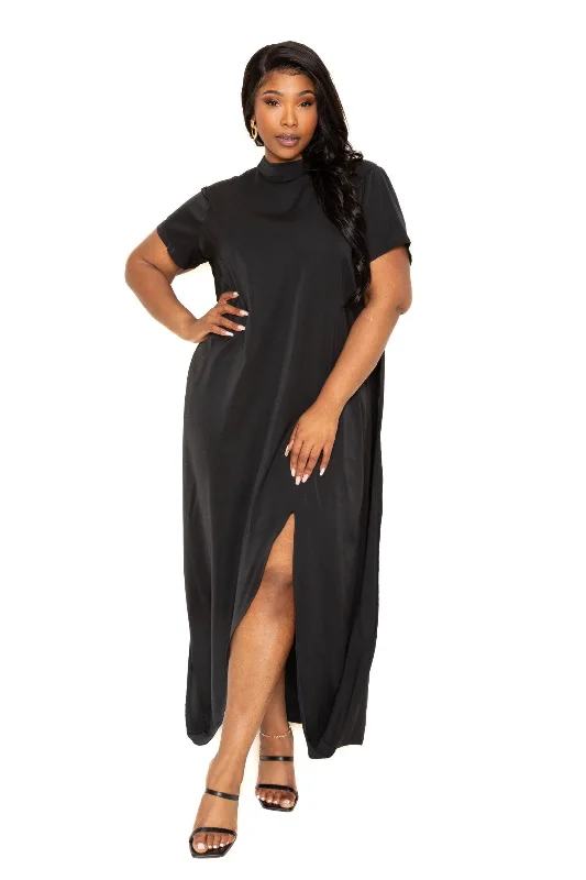 Mock neck back cape dress Boat Neckline Classic