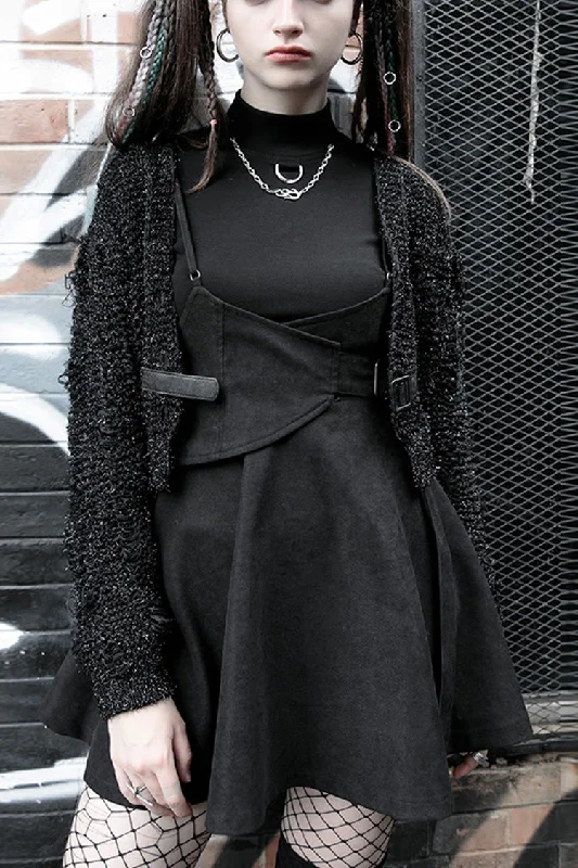 Black Casual Strap Buckle High Waist Women's Steam Punk Dress Casual Short Summer