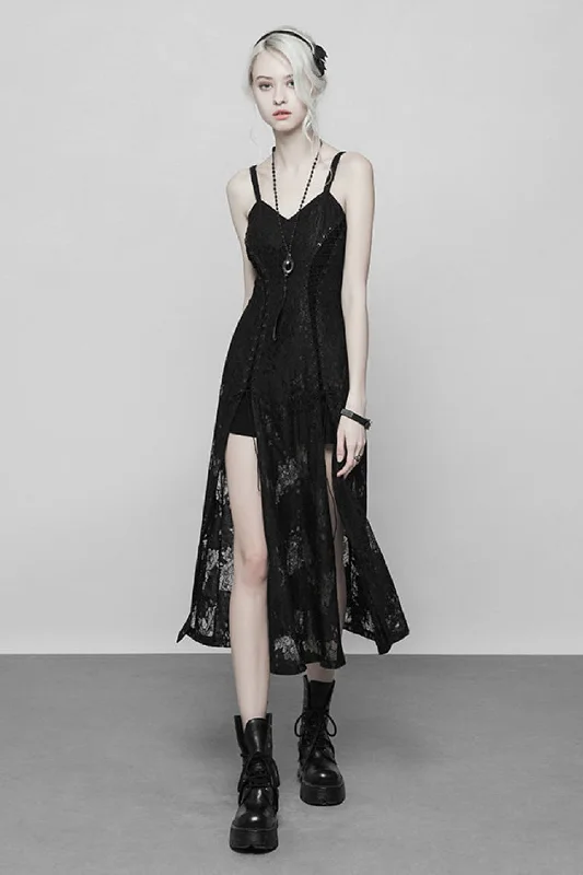 Black Lace Women's Bandage Strap Gothic Vintage Long Dress Bodycon Club Sequined