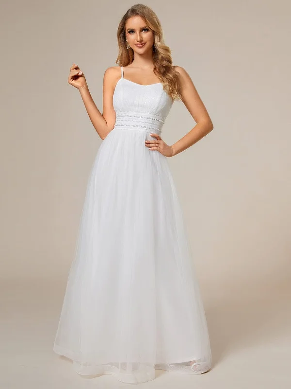 Classic Adjustable Spaghetti Strap Tulle Wedding Dress with Waist Paillette Chain Tunics Print Colorful Classic Adjustable Spaghetti Strap Tulle Wedding Dress with Waist Paillette Chain Tunics Print Colorful
