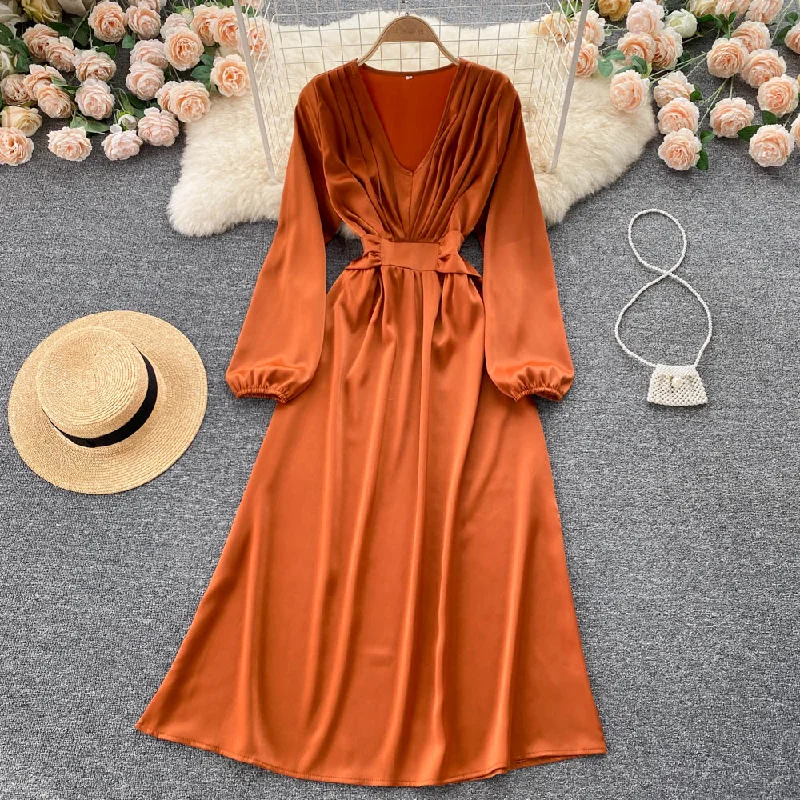 SINGREINY Elegant French Women Dress Long Sleeve V Neck A-line Solid Office Dresses Casual Streetwear 2022 Autumn Long Dress New Tunics Polka dots SINGREINY Elegant French Women Dress Long Sleeve V Neck A-line Solid Office Dresses Casual Streetwear 2022 Autumn Long Dress New Tunics Polka dots