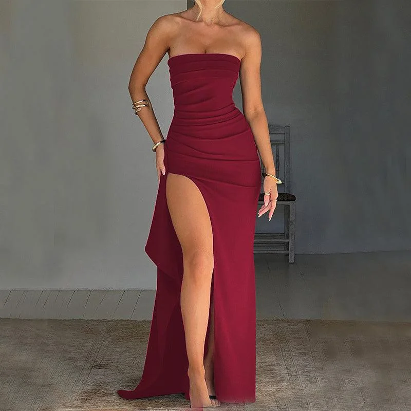 Strapless Split Long Dress Tunics Sophisticated sleek