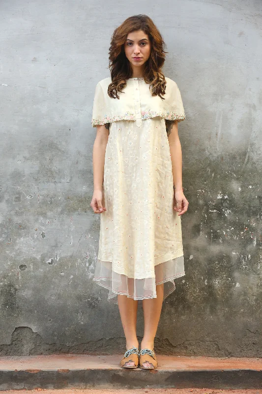 Ivory  Embroidered Cape Kurta Dress Tunics Trendy modern