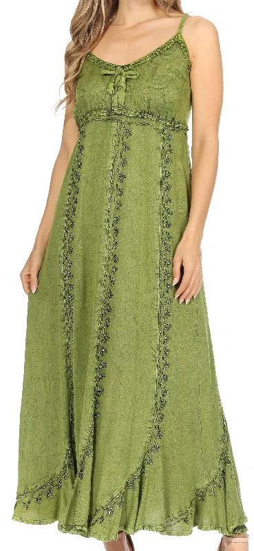 Sakkas Allie Stonewashed Embroidered Adjustable Spaghetti Straps Long Dress Tunics Corduroy durable Sakkas Allie Stonewashed Embroidered Adjustable Spaghetti Straps Long Dress Tunics Corduroy durable