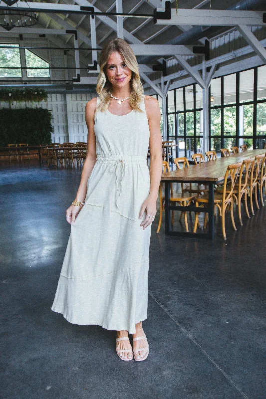 Kadence Drawstring Waist Dress, Beige Tunics Trousers formal