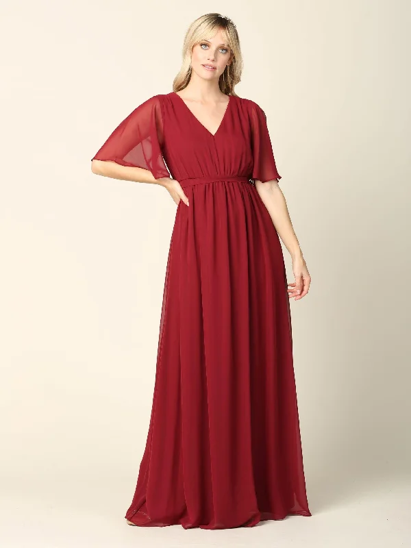 Mother of the Bride Flutter Sleeve Long Dress