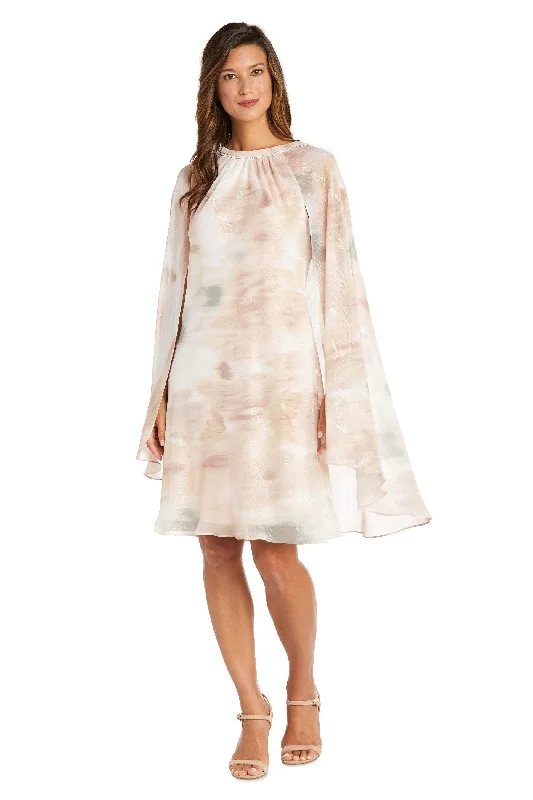 R&M Richards 9276 Short Floral Chiffon Cape Dress Tunics Fashionable chic