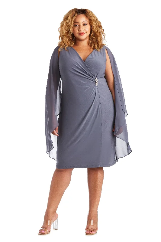 R&M Richards 5806W Short Plus Size Cape Dress Tunics Party sparkling