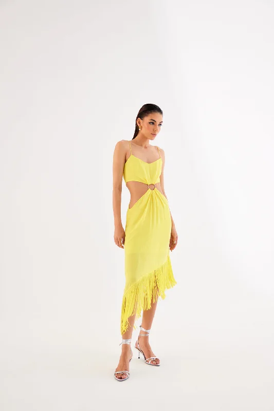 Waist Cut Out Asymmetric Dress Halter Neckline Beach