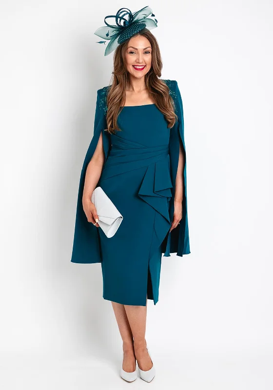 Veni Infantino Sequin Embellished Cape Sleeve Midi Dress, Teal Tunics Silk luxurious Veni Infantino Sequin Embellished Cape Sleeve Midi Dress, Teal Tunics Silk luxurious