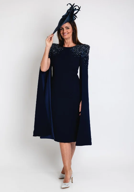 Veni Infantino Embellished Cape Sleeve Midi Dress, Navy Tunics Canvas sturdy