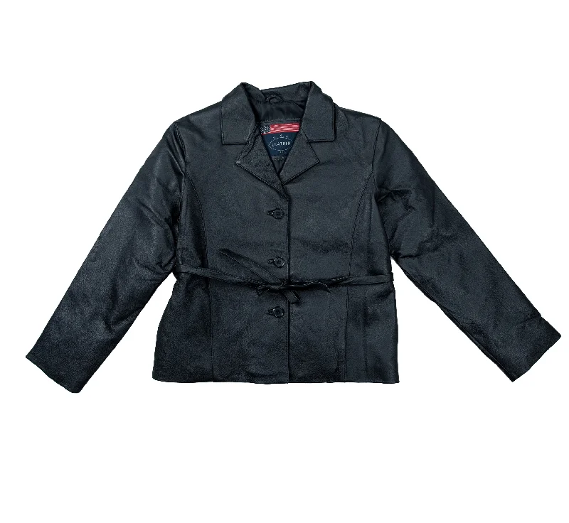 USA Leather 1226 Black Women's Jacket Belted Jacket Elasticated Jacket Padded Jacket USA Leather 1226 Black Women's Jacket Belted Jacket Elasticated Jacket Padded Jacket