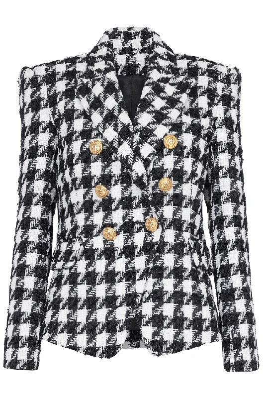 6 Button Houndstooth Tweed Jacket Anorak Shell Jacket Lightweight Jacket