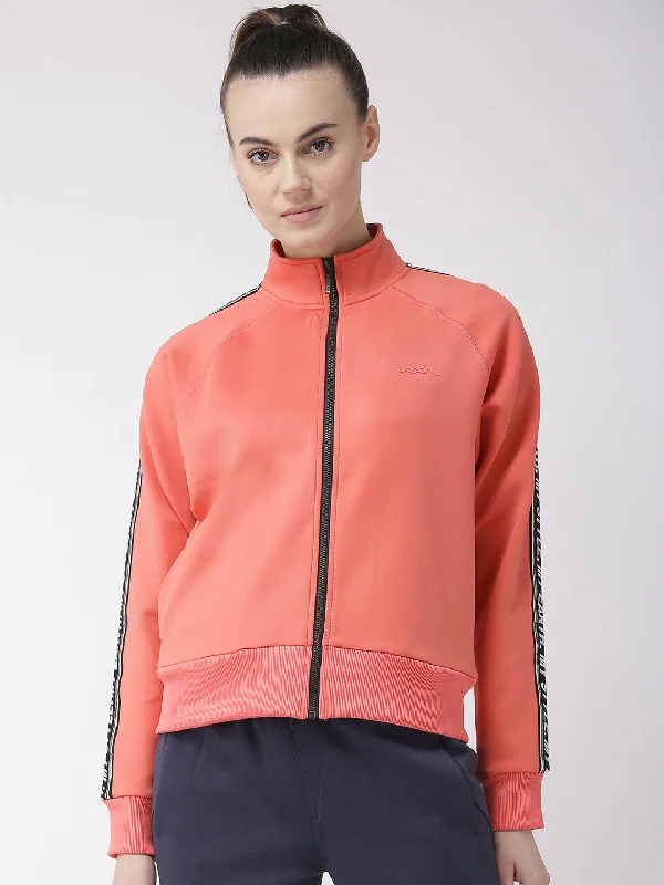 Alcis Women Coral Pink Printed Back Lightweight Sporty Jacket Striped Jacket Polka Dot Jacket Floral Jacket Alcis Women Coral Pink Printed Back Lightweight Sporty Jacket Striped Jacket Polka Dot Jacket Floral Jacket