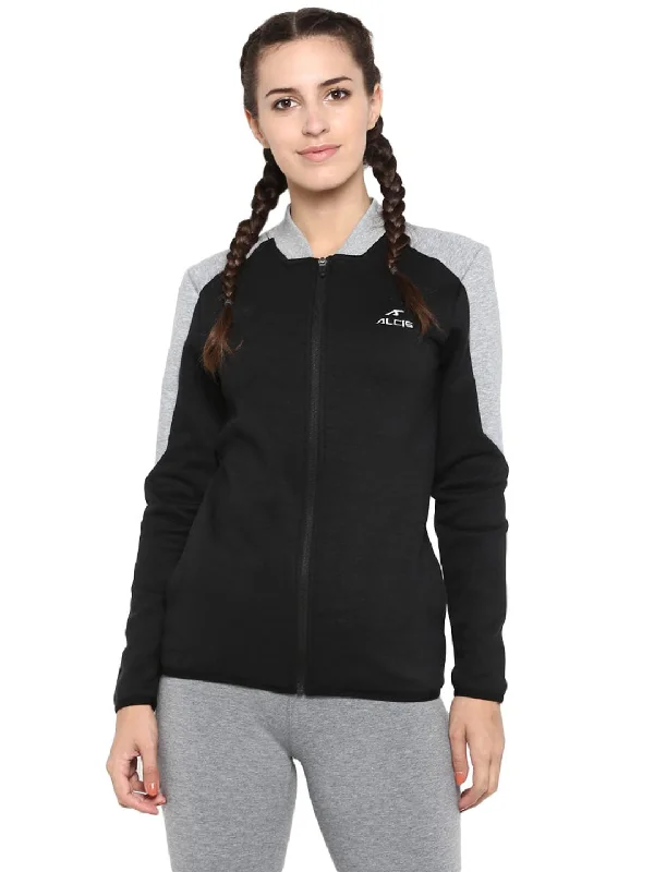 Alcis Women Solid Black Jacket Elasticated Jacket Padded Jacket Insulated Jacket