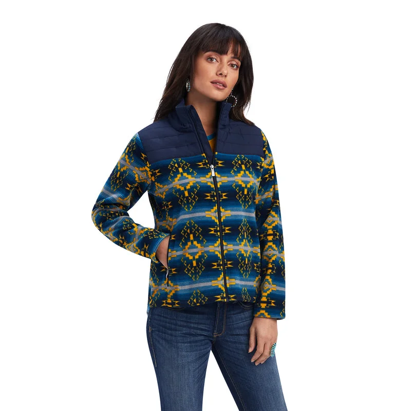 'Ariat' Women's Prescott Insulated Fleece Jacket - Navy Sonoran Print A-Line Jacket Boat Neck Shawl Collar 'Ariat' Women's Prescott Insulated Fleece Jacket - Navy Sonoran Print A-Line Jacket Boat Neck Shawl Collar