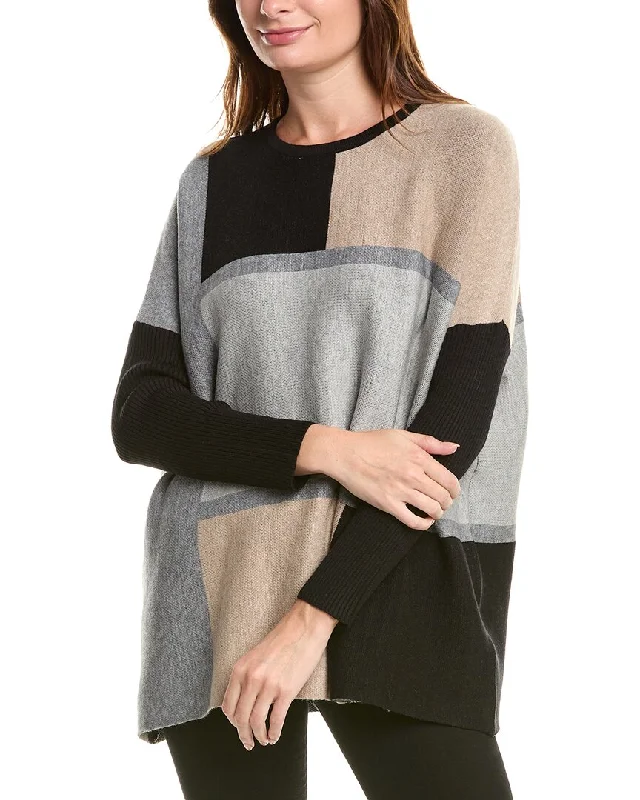 Joseph A. Poncho Sweater Solid Print Embellished