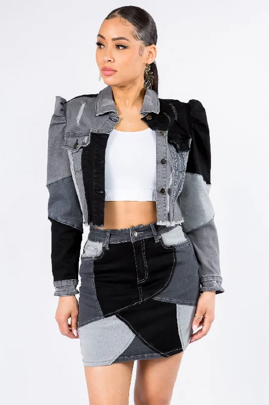 Button Up Cropped Patchwork Denim Jacket Faux Fur Jacket Real Fur Jacket Shearling Jacket