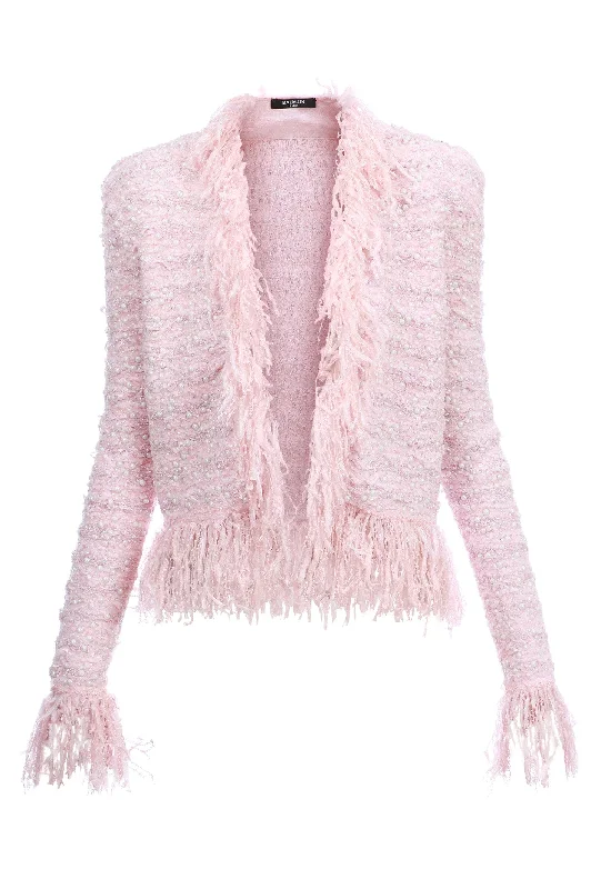 Collarless Pearl Fringe Tweed Jacket Cotton Fabric Linen Fabric Terry Fabric