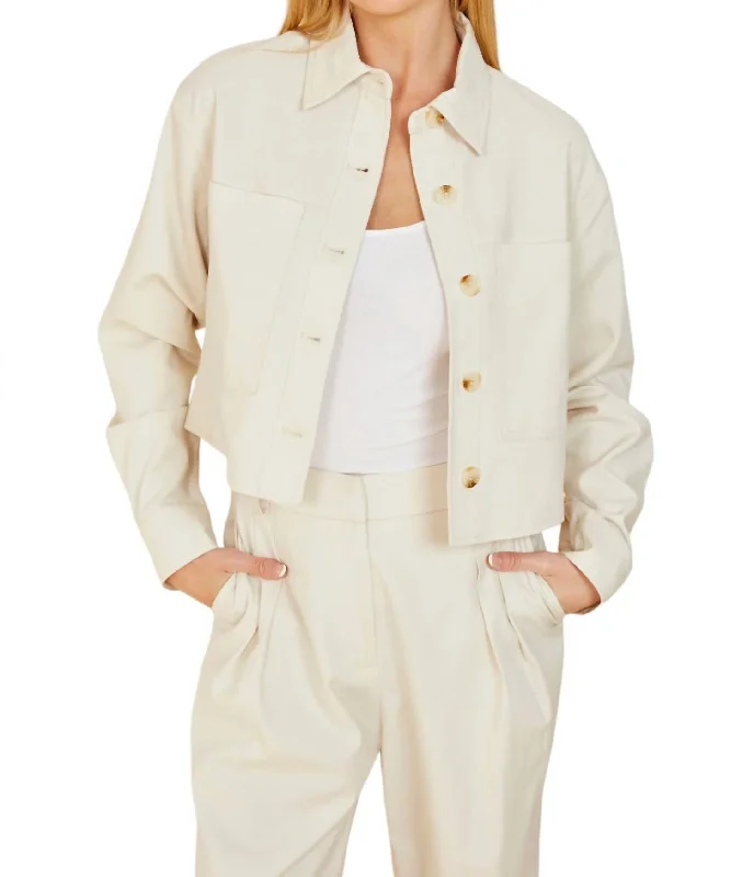 Crop Jacket In Creme Zippered Jacket Buttoned Jacket Snapped Jacket